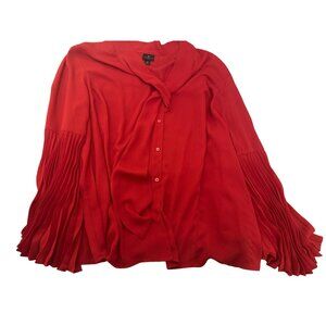 Worthington Woman Red Button-Up Blouse 2X Pleated Bell Sleeves Career Chiffon